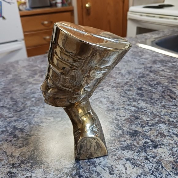 Vintage Heavy Brass Egyptian Queen  Nefertiti Mini Bust - Picture 5 of 9
